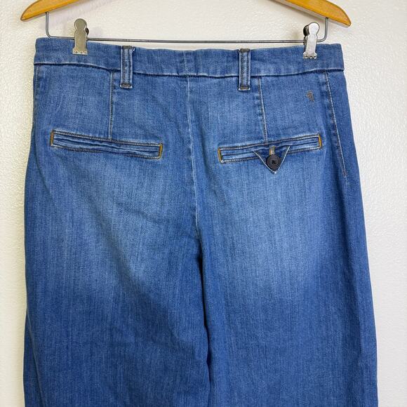 Anthro Pilco Wide Leg Jeans Womens 31 Blue Denim Pleated Baggy Pants Culottes - Picture 4 of 6